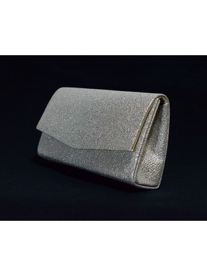 Kristal Beyaz Kadın Abiye El Çantası ve Zincir Omuz Askılı Omuz Çantası