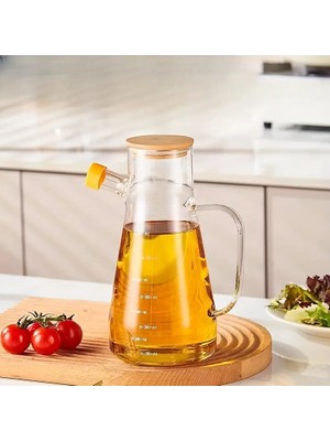 Miss 900 ml Bambu Kapaklı Cam Yağdanlık Vakumlu Borosilikat Cam