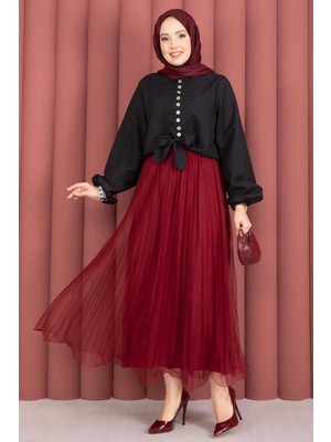 SVS Önden Bağlamalı Etek Üstü Bluz Siyah