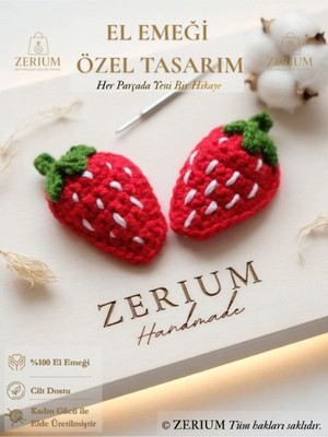 Zerium Çocuk ve Kadın Örgü Çıt Çıt Toka El Emeği Meyve Serisi Çilek