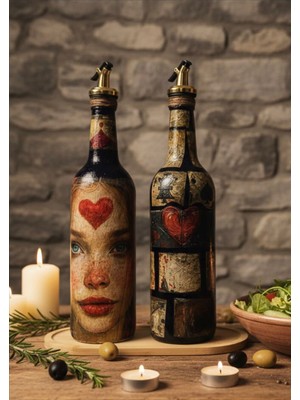 Rembox Art Collection El Yapımı Yağdanlık Seti | Vintage Kadın 2’li Cam Şişe (750 Ml)