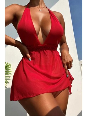 Luminur Saks Bel Dekolteli Gecelik Takım