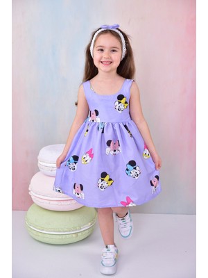 Buufuu Kız Çocuk Fiyonklu Baskılı Bandanalı Elbise