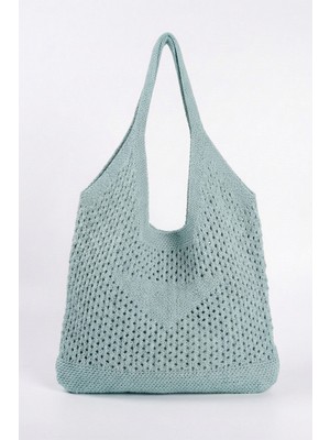 Bahels Kadın Su Yeşili File Örgü Model Plaj, Shopper Tote Çanta, Omuz Çantası