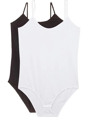 Cadderoyal 2 Adet   Beden Ip Askılı Kadın Çıtçıtlı Body Siyah Beyaz