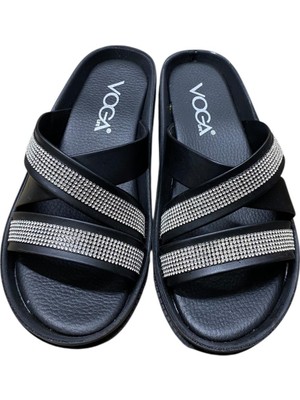 Güven Kundura Kadın Düz Kalın Taban Taşlı Çapraz  Yazlık Terlik