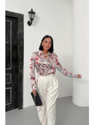 Hiccup Kadın My Fashıon Soyut Desenli Düğmeli Gömlek Tozlu Gül Pembesi