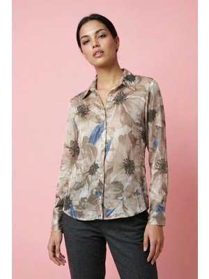 Hiccup Kadınlar MY FASHION Çiçek Desenli Düğmeli Gömlek Ceviz Kahve