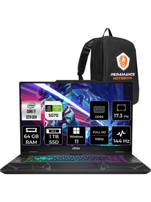 MSI Msı Cyborg 17 Intel Core I7 13620H 64GB 1tb SSD RTX5070/8GB 17.3" Fhd 144Hz W11H Gaming Laptop & Per4 Çanta B13WGKG251XTRP383
