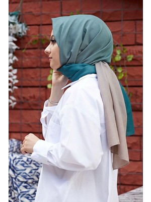 Afvente Degrade Desen Zümrüt-Sütlü Kahve Soft Pamuk Şal