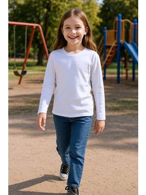 Luminur Çocuk Beyaz Uzun Kollu Badi %100 Pamuklu