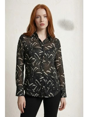 Hiccup Kadınlar MY FASHION Soyut Baskılı Düğmeli Gömlek Siyah