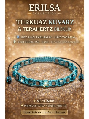 Erilsa Sertifikalı Doğal Taş Turkuaz Kuvars Terahertz Bileklik - Küp Kesim Fasetli Parlak Bileklik
