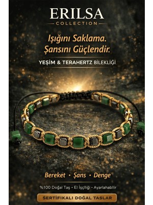 Erilsa Sertifikalı Doğal Taş Yeşim Terahertz Bileklik - Küp Kesim Fasetli Bereket Şans Bilekliği Unisex