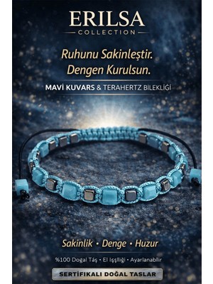 Erilsa Sertifikalı Doğal Taş Mavi Kuvars Terahertz Bileklik Küp Kesim Fasetli Sakinlik Denge Bilekliği Unisex Ayarlanabilir