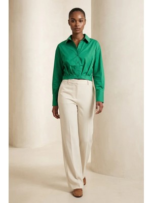 Hiccup Kadın My Fashıon Kısa Düğmeli Klasik Gömlek Çam Yeşili