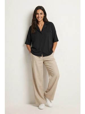 Hiccup Kadınlar MY FASHION Rahat Kesim Düğmeli Gömlek Siyah