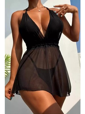 Luminur Saks Bel Dekolteli Gecelik Takım