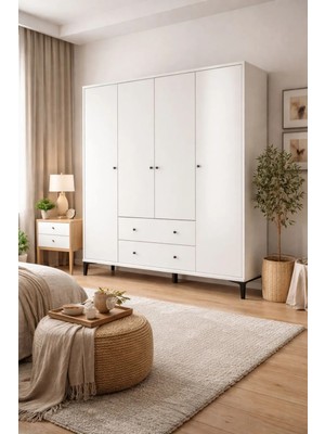 Venatto Focus Xl Beyaz 4 Kapılı Dolap MDF Malzemeden Geniş Depolama Alanı ile