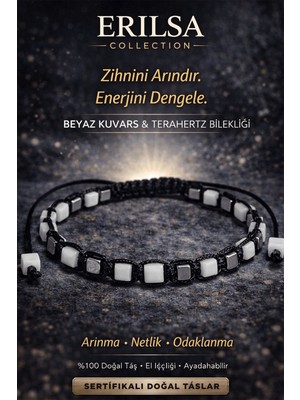Erilsa Sertifikalı Doğal Taş Beyaz Kuvars Terahertz Bileklik - Küp Kesim Fasetli Arınma Odak Bilekliği