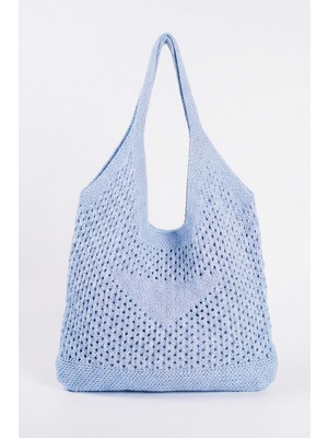 Bahels Kadın Mavi File Örgü Model Plaj, Shopper Tote Çanta, Omuz Çantası