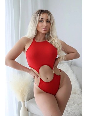 Luminur Kırmızı Zincirli Body Babydoll Gecelik