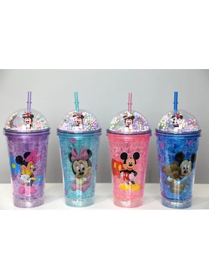SHC4200 Sevimli Mickey Mouse Pipetli Işıklı Boncuklu Suluk Bardak 400 ml