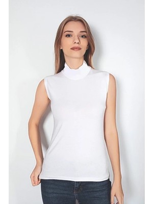 Luminur Kadın Sıfır Kol Boğazı Balıkçı Yaka Body Badi Siyah Beyaz