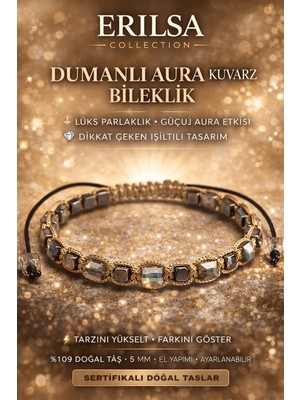 Erilsa Sertifikalı Doğal Taş Dumanlı Aura Kuvars Bileklik - Küp Kesim Fasetli Lüks Parlak Bileklik