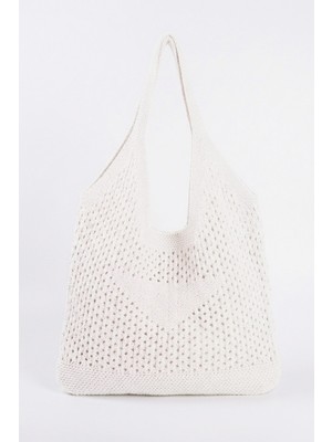 Bahels Kadın Krem File Örgü Model Plaj, Shopper Tote Çanta, Omuz Çantası