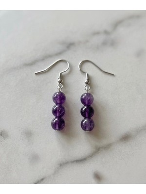 Taşmir Gerçek Ametist Taşı 3 Top Küpe 8 mm