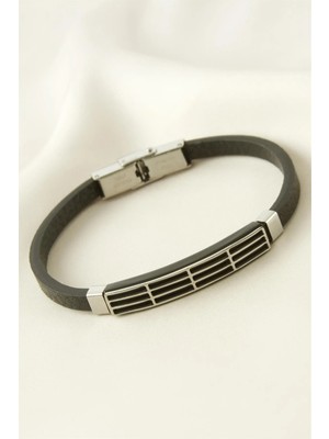 Çizgili Deri Çelik Bileklik Nemere