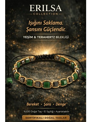 Erilsa Sertifikalı Doğal Taş Yeşim Terahertz Bileklik - Küp Kesim Fasetli Şans Bereket Bileklik