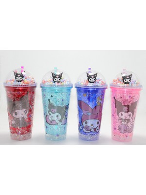 My Best Store Sevimli Kuromi Işıklı Pipetli Boncuklu Suluk Bardak 400 ml