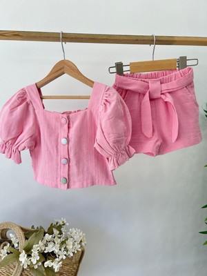 Butik Kız Çocuk %100 Pamuklu Müslin Şortlu Takım 2'li Alt - Üst Takım