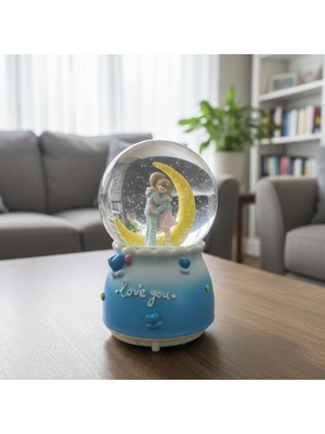 My Best Store Ieg™ Pilli Işıklı Müzikli Kar Küresi–hilal Ay Figürlü Romantik Masaüstü Biblo, LED Ayd�
