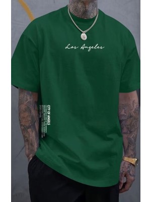 Punix Punıx Büyük Beden Özel Tasarım Los Angeles Cıty Of Angeles Baskılı Erkek Yazlık Battal T-Shırt