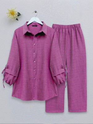 Modamorfo Kolu Lastikli Bağcık Detaylı Ikili Takım   -Fuşya