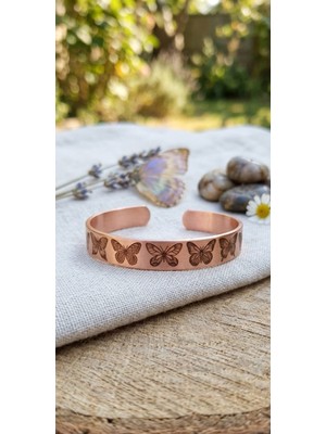 Fty Takı Kelebek Desenli Antik Bakır Kelepçe Bileklik - Rose Gold Bahar Esintisi