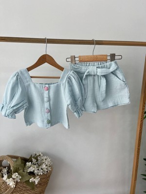 Butik Kız Çocuk %100 Pamuklu Müslin Şortlu Takım 2'li Alt - Üst Takım