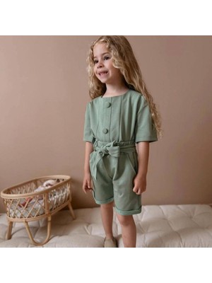 Butik Kız Çocuk %100 Pamuklu Düğme Aksesuarlı 2'li Şortlu Takım
