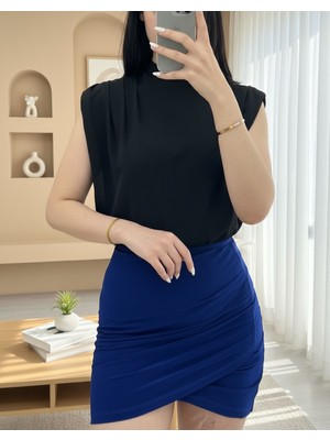 Moda Morfo Sıfır Kol Vatkalı Sandy Bluz -Siyah