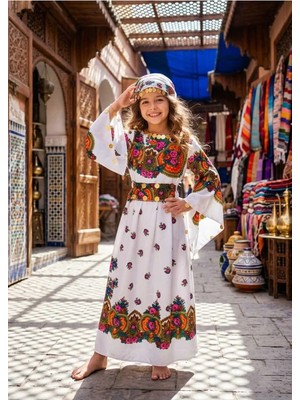 Yöresel Hamavi Çocuk Elbise (Şal ve Kuşak Birlikte) Mezuniyet 23 Nisan Çocuk Kaftan Çoçuk Abiye