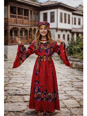 Yöresel Hamavi Çocuk Elbise (Şal ve Kuşak Birlikte) Mezuniyet 23 Nisan Çocuk Kaftan Çoçuk Abiye