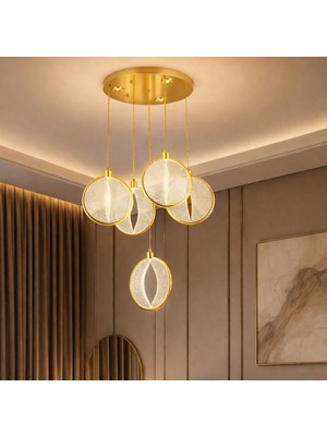 Yeni Model 5 Sarkıt Lüx LED Avize Gold Renk 3 Işık Seçebeği