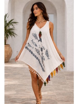 Tosbik Otantik Tosbikotantik Kişiye Özel Tasarım Pamuk Viskon Balık Motifli Pareo