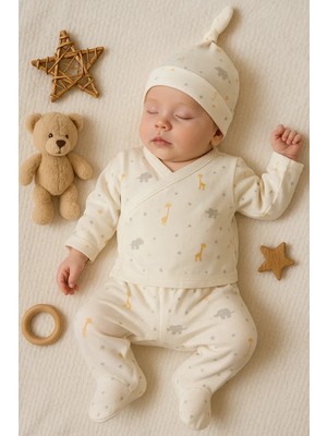 Beruflic Zürafa Desenli 3 Parça Erkek Bebek Hastane Çıkışı % 100 Pamuk