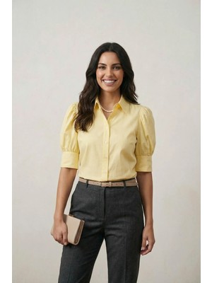 Hiccup Kadın My Fashıon Düğmeli Poplin Gömlek Limon Sarısı