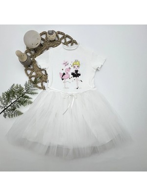 Beruflic 5-6-7 Yaş Flamingo Balerin Kız Baskılı Kurdela Kuşaklı Astarlı Kız Çocuk Tütü Elbise Beya