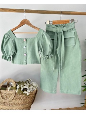 Butik Kız Çocuk %100 Pamuklu 2'li Alt - Üst Takım Müslin Kumaş